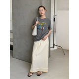 2025 THE MIND lace stitching skirt 2025 thirteen lines summer high waist thin A-shaped skirt 027AX