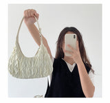 HULIANFU 2025 Cream Puff Bag Girl Cloud Bag New  Folds Niche Summer Premium Textured Underarm Bag Women