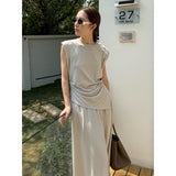 2025 THE MIND Tencel linen sleeveless top + elastic waist skirt 2025 casual two-piece set T5001X