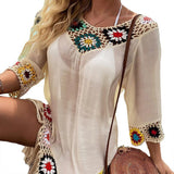 20252023  New  Popular trade spring and summer women's beach hand hook flower beach blouse medium and long beach clothes