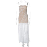 HULIANFU 2025 spring  hot-selling new sexy tube top splicing lace tall slim split long dress women