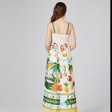 Real shot, summer new product printed rubber band elastic vest pocket dress, big pendulum A-shaped skirt versatile