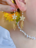 Atmospheric high-end opal flower leaf fringed earrings women's new trendy temperament long ear hook light luxury earrings
