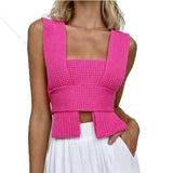 HULIANFU New 2025  ins Spice Girls Fashion Women's Knitted Sexy Backless Irregular Versatile Strap Top