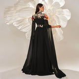 2025 high-end temperament turtleneck long banquet embroidered evening dress bridesmaid dress waist pendulum dress women