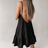 2025 early autumn women's clothing  suspender short skirt round neck sexy backless temperament high waist loose fashion dress women