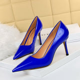 2025 272-2  style simple high heels glossy patent leather shallow mouth pointed head sexy and thin professional OL high heels single shoes