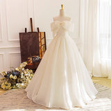 2025 Satin light wedding dress, simple and sweet bow, one-word shoulder art test, thin and uniform host banquet evening dress woman