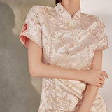 New Chinese style light national style printed cheongsam high waist shorts set beaded flower embroidered dress women M3112