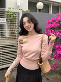 2025 spring new ins temperament off-the-shoulder wool bottoming shirt long-sleeved knitted sweater women's top 25149