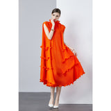 High-end dress dress sweet fungus edge slim long heavy industry pleated chiffon dress women  spring and summer
