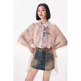 Plant dyed yarn short-sleeved shirt top women's spring and summer juvenile wear women's shirt B0345