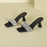 2025 333-7  stunning square head thin heel high heel slippers female summer wear fairy wind word rhinestone leather slippers