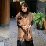 2025 popular autumn and winter temperament fringed loose vest V-neck sleeveless alpaca knitted sweater women 25040