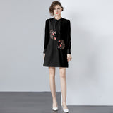 New Chinese style embroidered dress women's popular spring clothes new buckle chiffon splicing improved cheongsam skirt