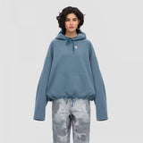 2025 Cross-border autumn and winter design sense embroidered sweater women's pullover hooded loose shoulder medium and long drawstring sweater high sense