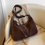 HULIANFU 2025 Large capacity women's bag popular new Maillard style matte retro high-end college student class shoulder messenger bag