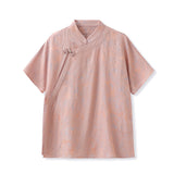 National style butterfly print stand-up collar short-sleeved silk shirt women's new Chinese style Guochao fashion temperament T-shirt M6027