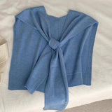 2025 Good-looking blue spring and autumn new ins style versatile Popular style knitted blue shawl air conditioner neck vest woman