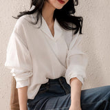 2025 Silky texture mulberry silk shirt texture silk shirt  spring and summer women's new white long-sleeved top