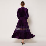 Court style dress women's  retro fashion stand-up collar pearl single-breasted lace splicing velvet pendulum dress