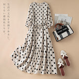 summer new retro literary temperament polka dot five-quarter sleeve pullover loose large size medium and long dress