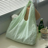 HULIANFU 2025 Summer small fresh lemon yellow hollow plaid canvas bag for women, Japan and Korea ins large capacity shoulder tote bag for women