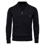 HULIANFU 2025 Men's sweater autumn men's cardigan jacket new solid color lapel jacquard sweater turtleneck casual knitted sweater