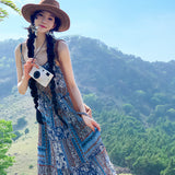 2025 Yunnan Lijiang Xinjiang desert travel wear photo bohemian style lazy floral suspender dress