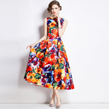 printed vest dress women's 2025 summer dress new waist and thin temperament elegant big swing dress dress