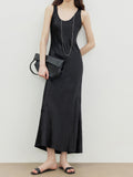 2025 Cool acetic acid satin crepe 45 degree oblique cut pendant thin three-dimensional split U-neck sleeveless paper person dress