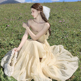 2025 super fairy seaside vacation dress ruffle leaf edge halter dress high atmosphere photo sexy fairy dress