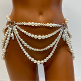 2025 LH4724  new waist chain pure desire sexy accessories, body chain imitation pearl hollow multi-layer fringed waist chain