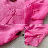 summer new literary and retro six-quarter sleeve stand-up collar shirt loose, cool and comfortable medium and long casual pullover