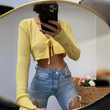 HULIANFU 24 autumn new New 2025 sexy V-neck lace-up cardigan slim-fitting short navel pit strip knitted top women