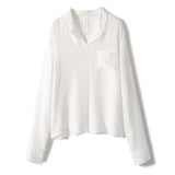 2025 Silky texture mulberry silk shirt texture silk shirt  spring and summer women's new white long-sleeved top