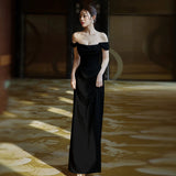 2025 one-word shoulder light wedding dress bridal high sense white simple satin dress temperament light luxury slim fishtail dress