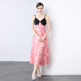 niche design bow sling three-dimensional flower rose dress daughter celebrity style vacation dress