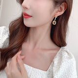 2025 popular new sweet earrings geometric long high-end zircon crystal new Chinese style stud earrings accessories women