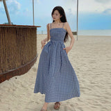 2025 high-end plaid tube top dress children's summer new a-word waist sleeveless holiday suspender dress