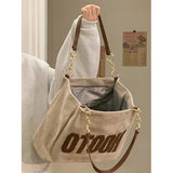 HULIANFU 2025 Large capacity tote bag women's  new alphabet canvas bag college student class schoolbag simple shoulder bag