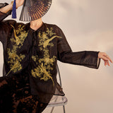new Chinese magpie embroidery design sense mulberry silk jacket high-end suspender skirt two-piece set M6089