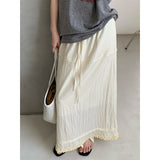 2025 THE MIND lace stitching skirt 2025 thirteen lines summer high waist thin A-shaped skirt 027AX