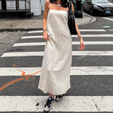 2025 Khaki cotton and linen vacation style suspender square collar dress   spring and summer fashion new New long dress women