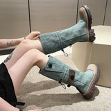 2025  High boots cowboy blue popular new British knight boots thick heel boots