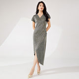 2025 Hot trade women's clothing  dress high sense v-neck short sleeves loose irregular fashion temperament medium and long dress Popular style
