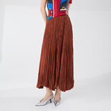 2025 Folded women's clothing A-word skirt women's medium and long high-waisted temperament, thin and drape, loose and big pendulum, Sanzhai pleated skirt