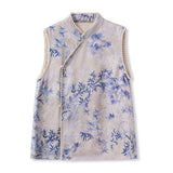 New Chinese-style printed stand-up collar sleeveless dignified atmosphere new light luxury national style retro temperament loose vest M8035