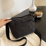 HULIANFU 2025 wholesale solid color retro nylon cloth bag new simple women's shoulder bag outdoor sports and leisure messenger