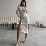 2025popular autumn new   New popular women's clothing solid color round neck perspective sexy hip beach skirt